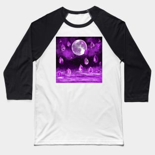 Full moon in the rain, purple midnight landscape with raindrops falling into Water Baseball T-Shirt